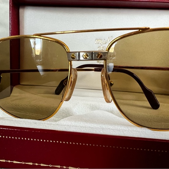 (SOLD)Rare Cartier Santos 24K Gold-plated Aviator Sunglasses (Vintage) - Picture 3 of 16